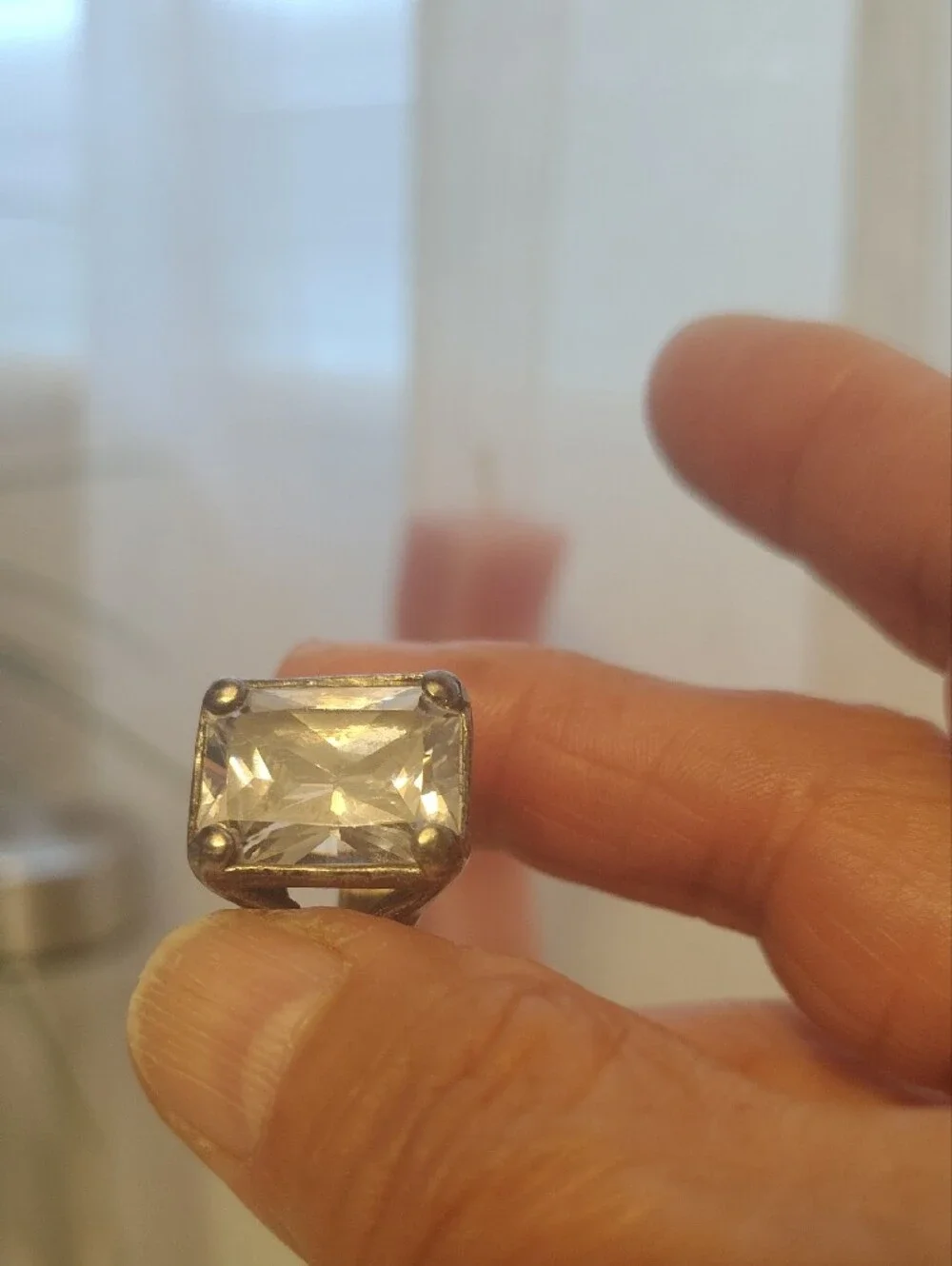 Vintage Cushion-Cut Crystal Ring in Silver-Tone Setting